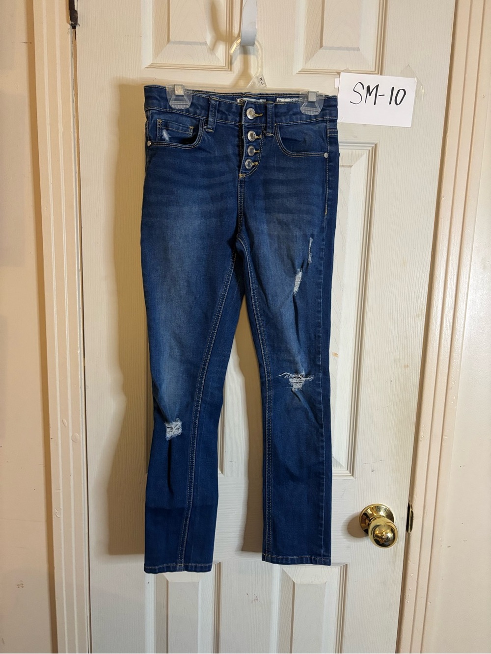 Indigo Rein Straight Leg Distressed Dark Blue Jeans